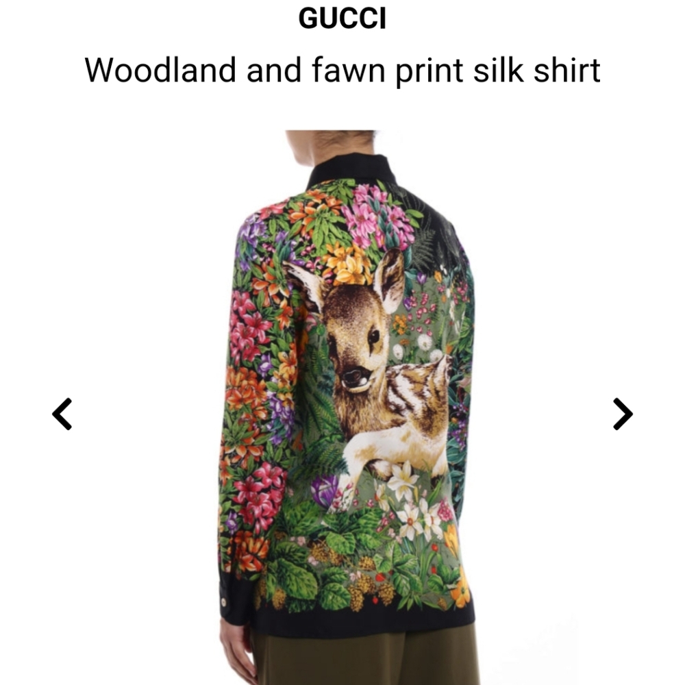 ISO Gucci Silk Blouse Deer Floral Woodland